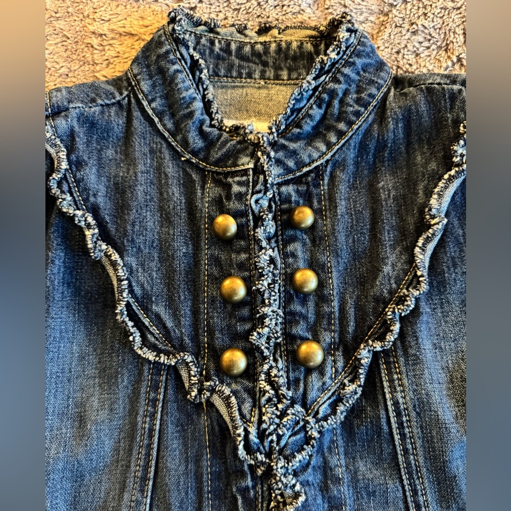Ruffled Denim Button Down Vest - image 4